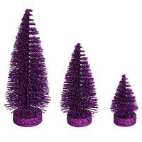 View 3"/5"/7" Plum Glitter Oval Pine Artificial Christmas Tree (3 Pack)