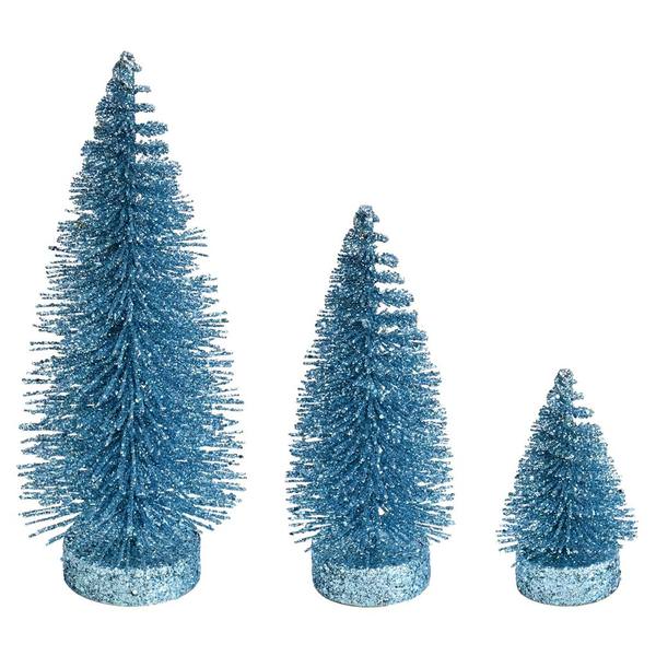 3"/5"/7" Baby Blue Glitter Oval Pine Artificial Christmas Tree (3 Pack)