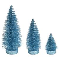 View 3"/5"/7" Baby Blue Glitter Oval Pine Artificial Christmas Tree (3 Pack)