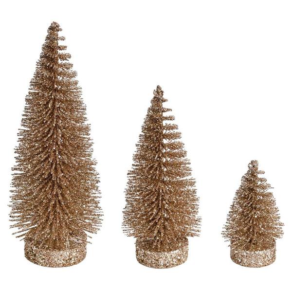 3"/5"/7" Champagne Glitter Oval Pine Artificial Christmas Tree (3 Pack)