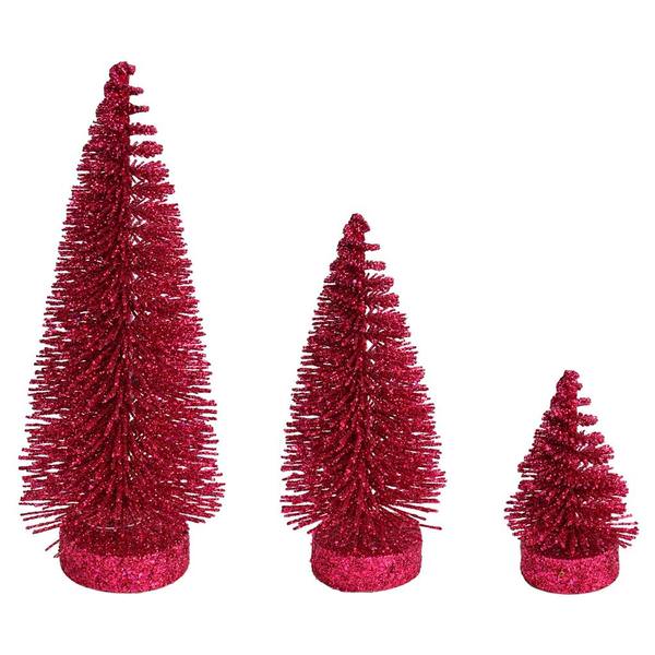 3"/5"/7" Dusty Rose Glitter Oval Pine Artificial Christmas Tree (3 Pack)