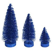 View 3"/5"/7" Midnight Blue Glitter Oval Pine Artificial Christmas Tree (3 Pack)