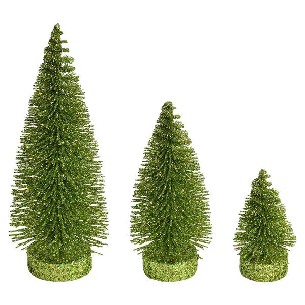 3"/5"/7" Lime Glitter Oval Pine Artificial Christmas Tree (3 Pack)
