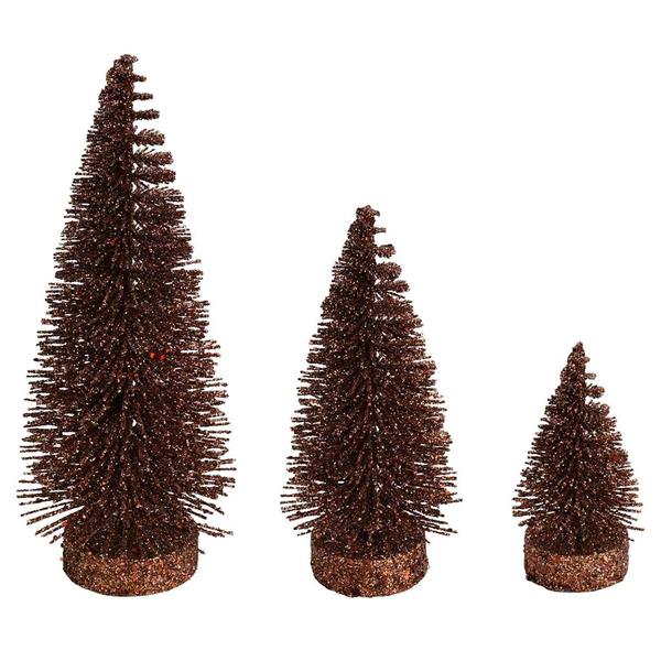 3"/5"/7" Chocolate Glitter Oval Pine Artificial Christmas Tree (3 Pack)