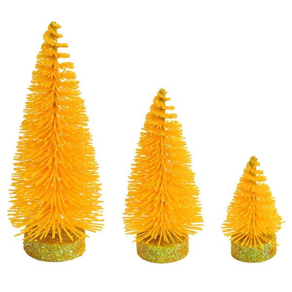 3"/5"/7" Yellow Glitter Oval Pine Artificial Christmas Tree (3 Pack)