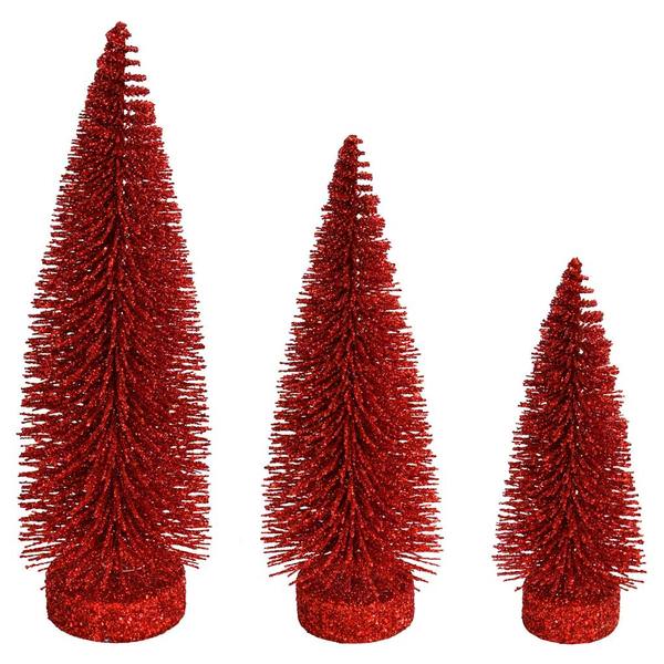 7"/9"/11" Red Glitter Oval Pine Artificial Christmas Tree (3 Pack)