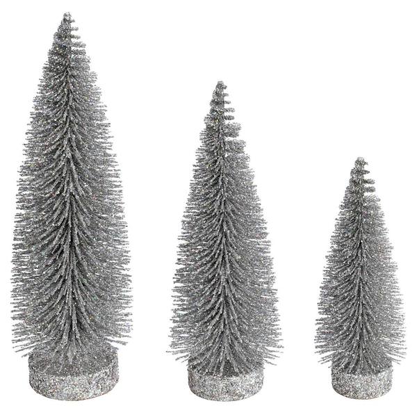 7"/9"/11" Silver Glitter Oval Pine Artificial Christmas Tree (3 Pack)
