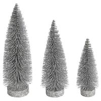 View 7"/9"/11" Silver Glitter Oval Pine Artificial Christmas Tree (3 Pack)