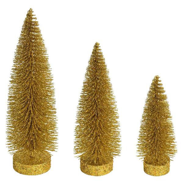 7"/9"/11" Gold Glitter Oval Pine Artificial Christmas Tree (3 Pack)