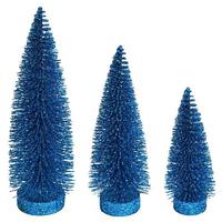 Vickerman 7"/9"/11" Turquoise Glitter Oval Pine Artificial Christmas Tree (3 Pack)