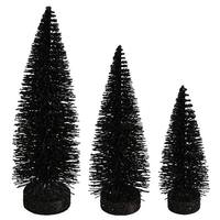 Vickerman 7"/9"/11" Black Glitter Oval Pine Artificial Christmas Tree (3 Pack)