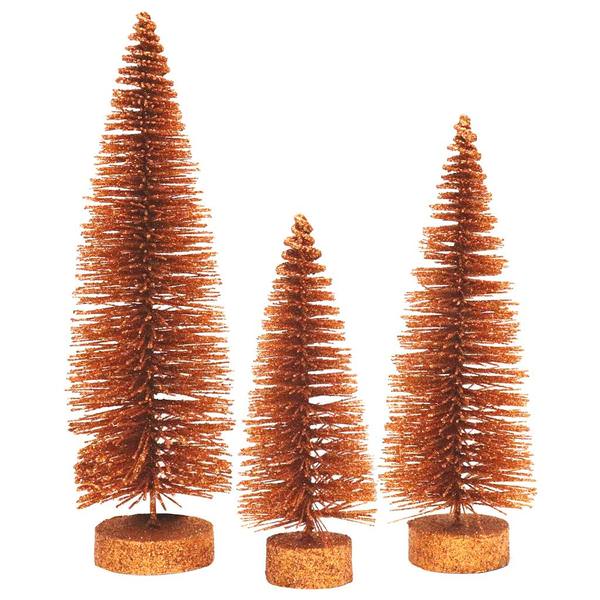 7"/9"/11" Orange Glitter Oval Pine Artificial Christmas Tree (3 Pack)