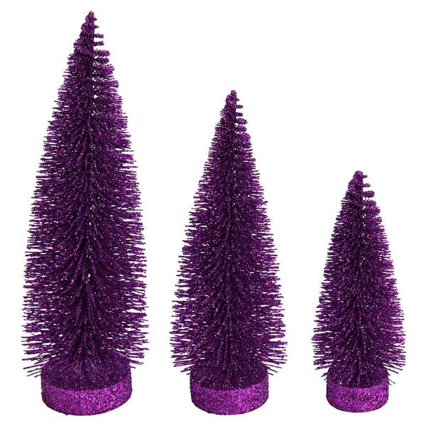 7"/9"/11" Plum Glitter Oval Pine Artificial Christmas Tree (3 Pack)