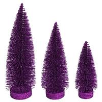 View 7"/9"/11" Plum Glitter Oval Pine Artificial Christmas Tree (3 Pack)