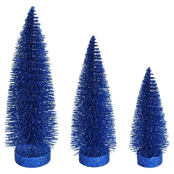 7"/9"/11" Midnight Blue Glitter Oval Pine Artificial Christmas Tree (3 Pack)