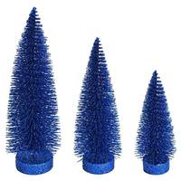 Vickerman 7"/9"/11" Midnight Blue Glitter Oval Pine Artificial Christmas Tree (3 Pack)