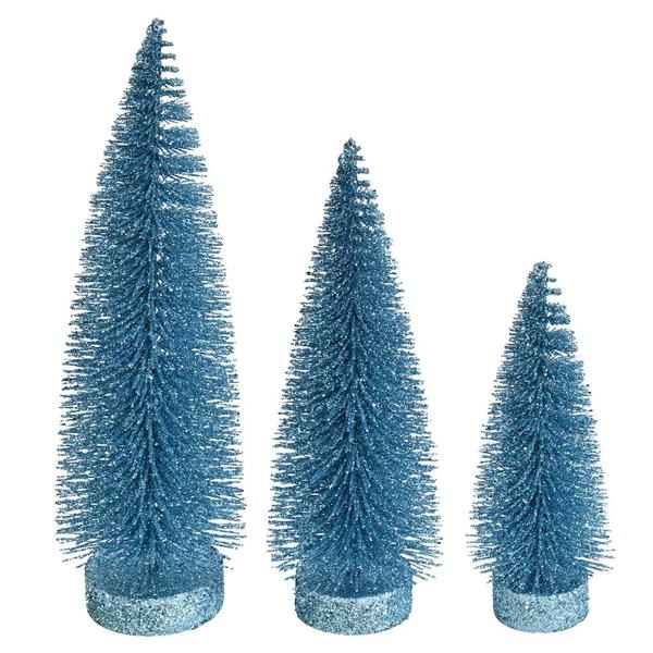 7"/9"/11" Baby Blue Glitter Oval Pine Artificial Christmas Tree (3 Pack)