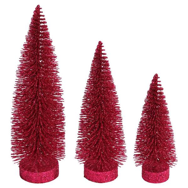 7"/9"/11" Dusty Rose Glitter Oval Pine Artificial Christmas Tree (3 Pack)