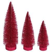 Vickerman 7"/9"/11" Dusty Rose Glitter Oval Pine Artificial Christmas Tree (3 Pack)
