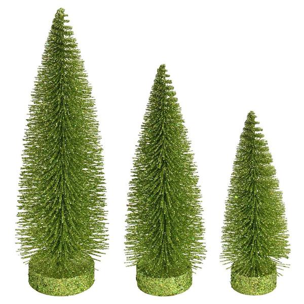 7"/9"/11" Lime Glitter Oval Pine Artificial Christmas Tree (3 Pack)