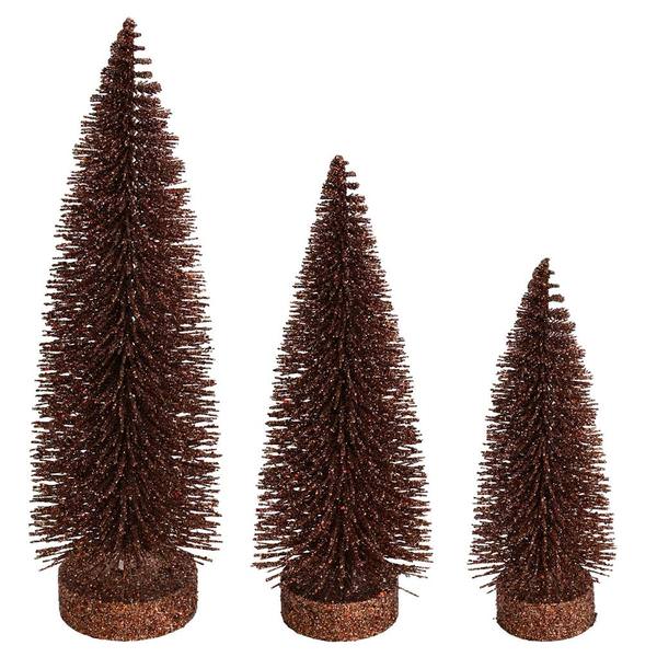 7"/9"/11" Chocolate Glitter Oval Pine Artificial Christmas Tree (3 Pack)