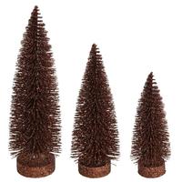 Vickerman 7"/9"/11" Chocolate Glitter Oval Pine Artificial Christmas Tree (3 Pack)