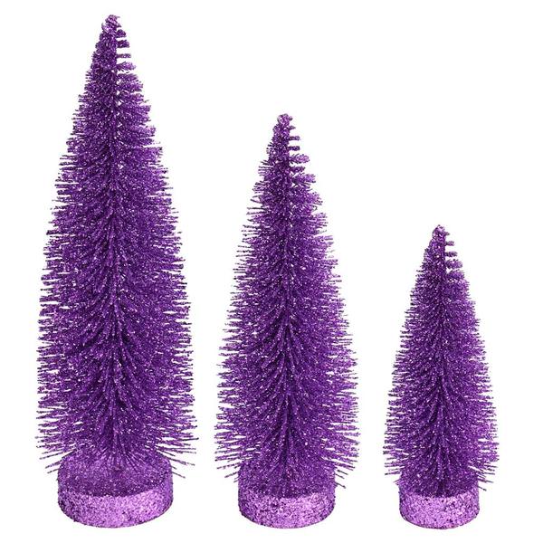7"/9"/11" Lavender Glitter Oval Pine Artificial Christmas Tree (3 Pack)