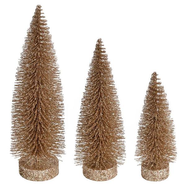 7"/9"/11" Copper Glitter Oval Pine Artificial Christmas Tree (3 Pack)
