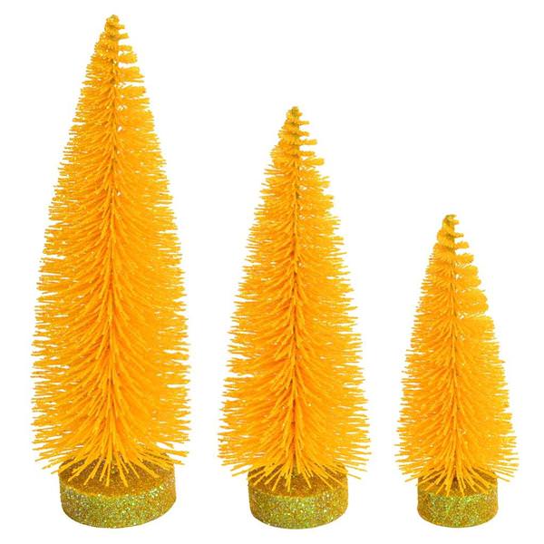 7"/9"/11" Yellow Glitter Oval Pine Artificial Christmas Tree (3 Pack)