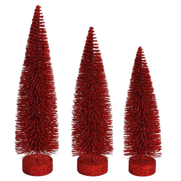 12"/14"/16" Red Glitter Oval Pine Artificial Christmas Tree (3 Pack)