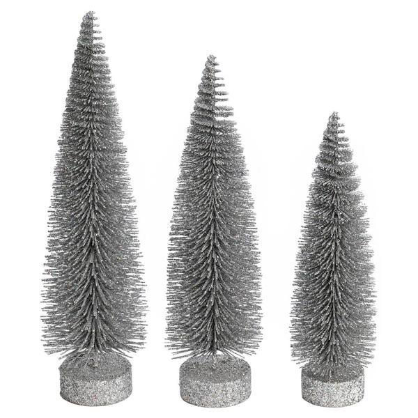 12"/14"/16" Silver Glitter Oval Pine Artificial Christmas Tree (3 Pack)