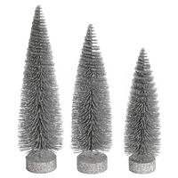 View 12"/14"/16" Silver Glitter Oval Pine Artificial Christmas Tree (3 Pack)
