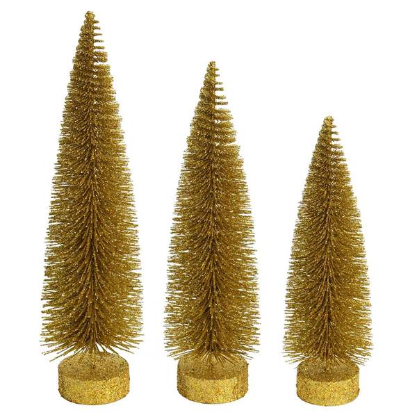 12"/14"/16" Gold Glitter Oval Pine Artificial Christmas Tree (3 Pack)