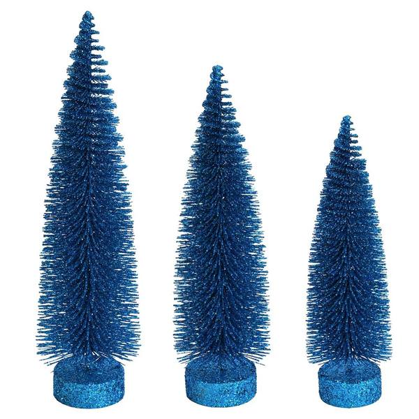 12"/14"/16" Turquoise Glitter Oval Pine Artificial Christmas Tree (3 Pack)