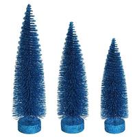 Vickerman 12"/14"/16" Turquoise Glitter Oval Pine Artificial Christmas Tree (3 Pack)