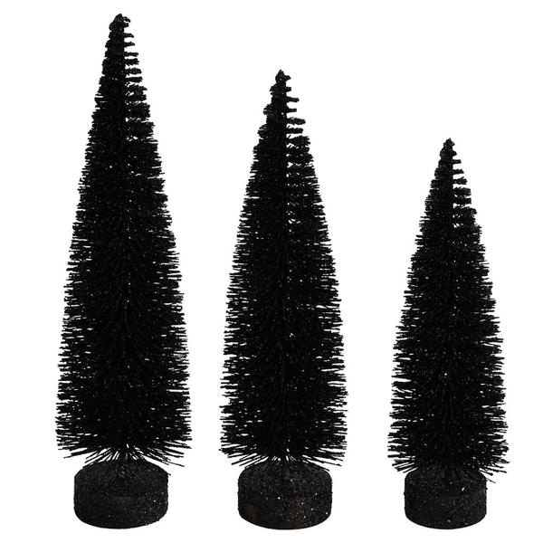 12"/14"/16" Black Glitter Oval Pine Artificial Christmas Tree (3 Pack)