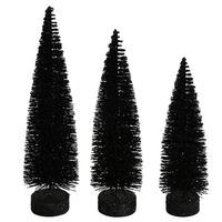 Vickerman 12"/14"/16" Black Glitter Oval Pine Artificial Christmas Tree (3 Pack)