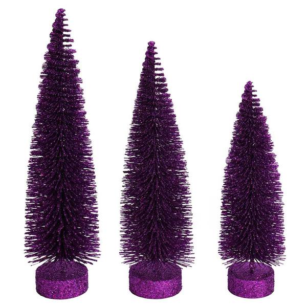 12"/14"/16" Plum Glitter Oval Pine Artificial Christmas Tree (3 Pack)