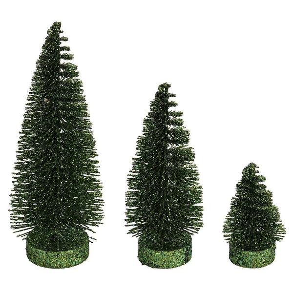 3"/5"/7" Moss Green Glitter Oval Pine Artificial Christmas Tree (3 Pack)