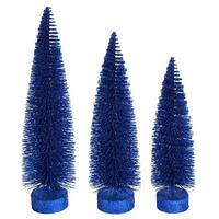 Vickerman 12"/14"/16" Midnight Blue Glitter Oval Pine Artificial Christmas Tree (3 Pack)