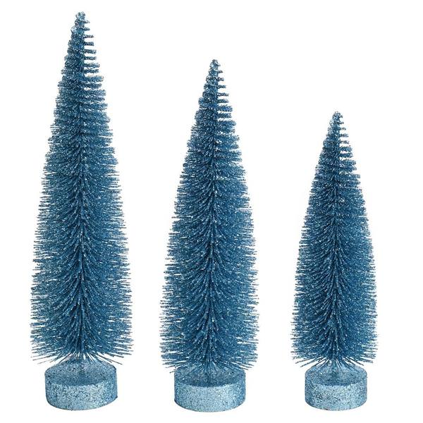 12"/14"/16" Baby Blue Glitter Oval Pine Artificial Christmas Tree (3 Pack)