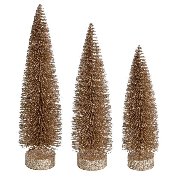 12"/14"/16" Champagne Glitter Oval Pine Artificial Christmas Tree (3 Pack)