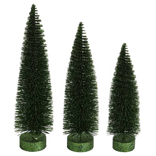 12"/14"/16" Moss Green Glitter Oval Pine Artificial Christmas Tree (3 Pack)