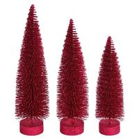 Vickerman 12"/14"/16" Burgundy Glitter Oval Pine Artificial Christmas Tree (3 Pack)