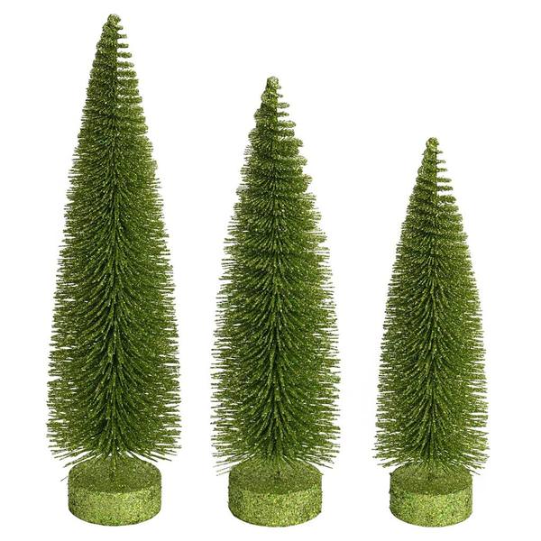 12"/14"/16" Lime Glitter Oval Pine Artificial Christmas Tree (3 Pack)