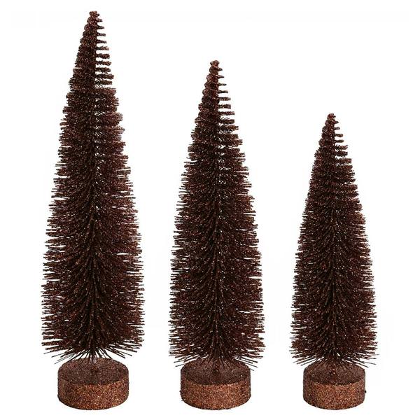 12"/14"/16" Chocolate Glitter Oval Pine Artificial Christmas Tree (3 Pack)