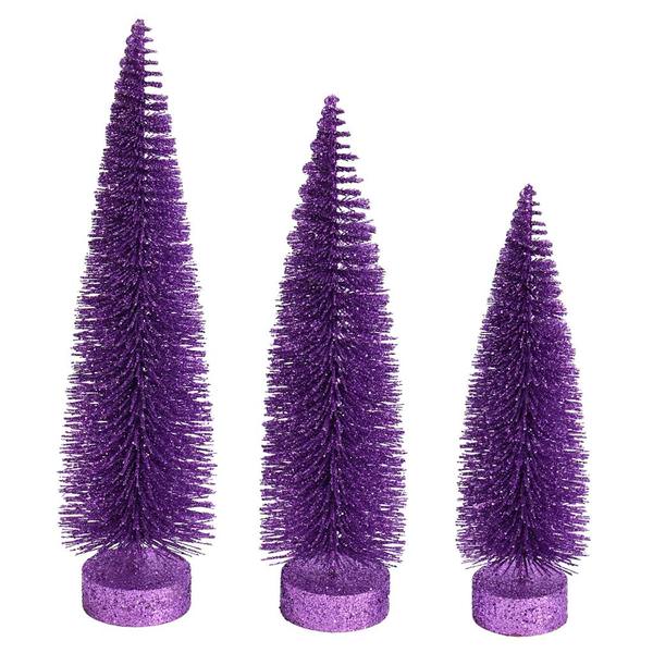 12"/14"/16" Lavender Glitter Oval Pine Artificial Christmas Tree (3 Pack)