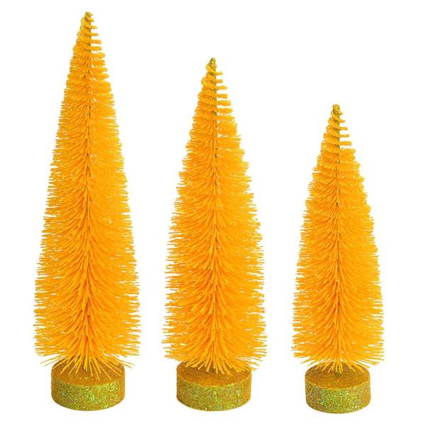 12"/14"/16" Yellow Glitter Oval Pine Artificial Christmas Tree (3 Pack)