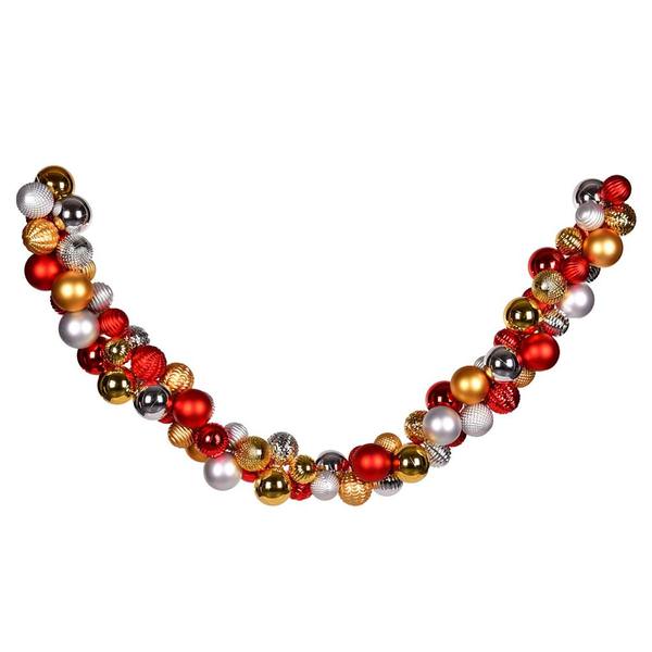 7' Red/Gold/Silver Assorted Ornament Christmas Garland