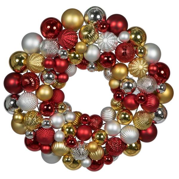 24" Red/Gold/Silver Assorted Ornament Christmas Wreath